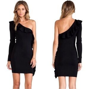 Ronny Kobo Torn Black One Shoulder Knit Ruffle Franca Dress size S